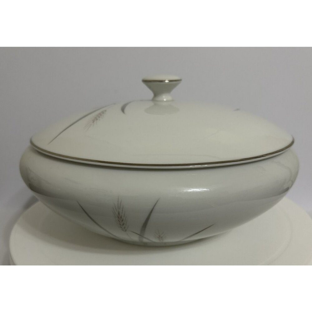 Platinum Trim Wheat Fine China Covered Serving Bowl Max Schonfeld MCM Vintage - Picture 3 of 9